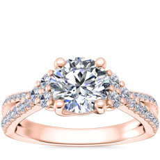 NUEVO. Anillo de compromiso entrecruzado con pavé diamantes, en oro rosado de 14 k